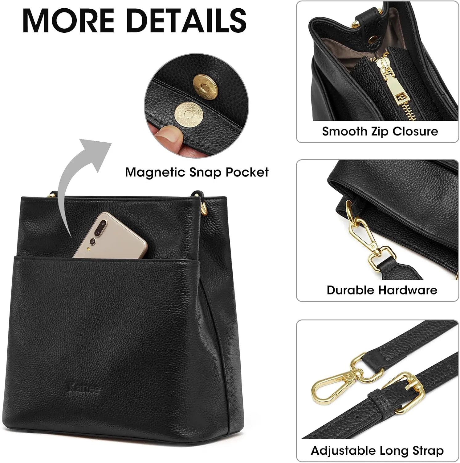 Kattee Leather Handbags for Women, Soft Shoulder Tote Crossbody Purses Bucket Bags with 2 Straps