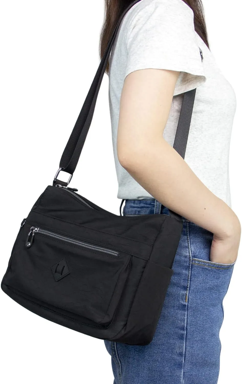 KAUKKO Women Crossbody Bag Handbag Lightweight Shoulder Purse Nylon Multi Pocket Crossbody Bag Ladies Travel Handbag