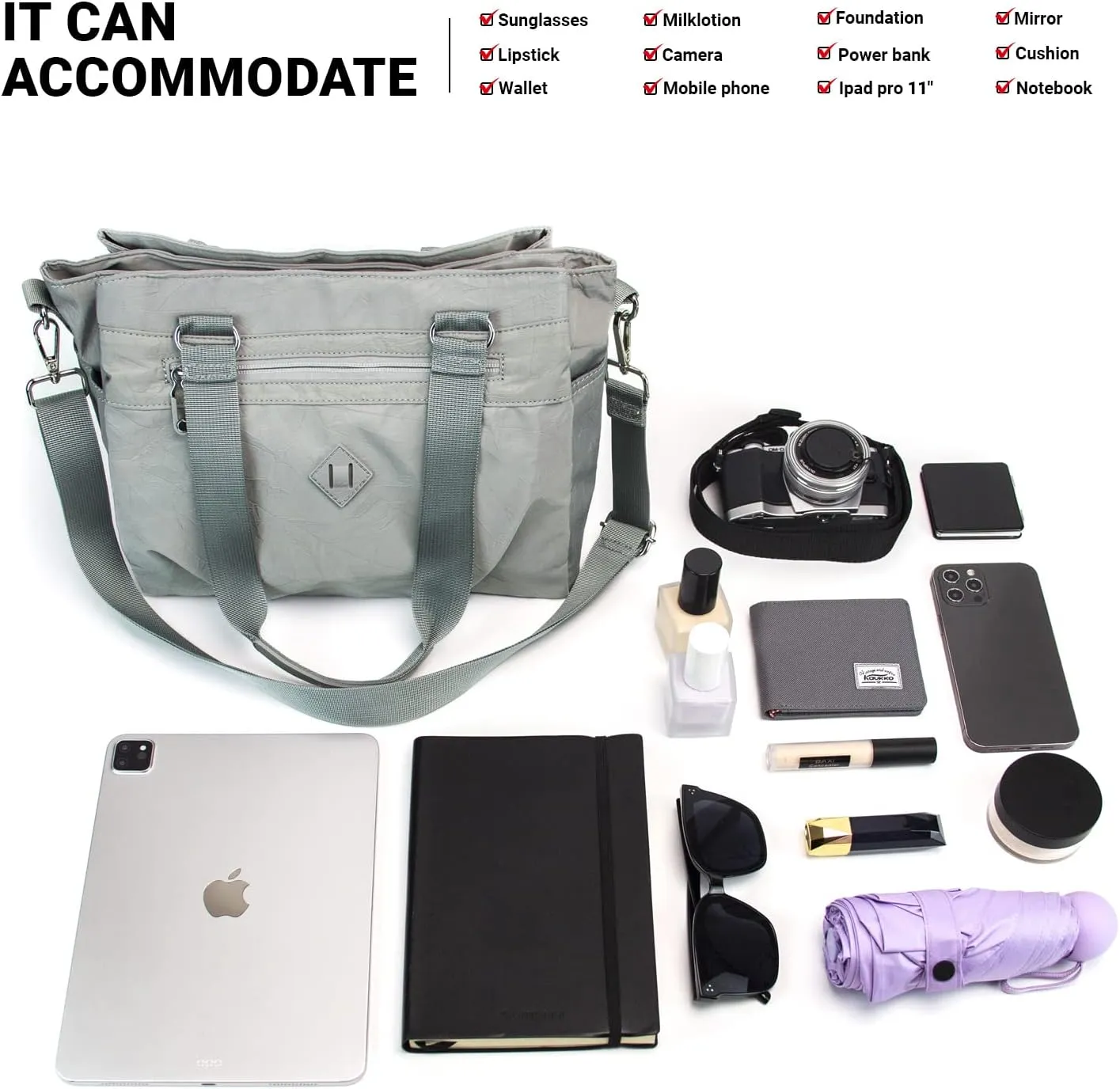 KAUKKO Women Crossbody Bag Handbag Lightweight Shoulder Purse Nylon Multi Pocket Crossbody Bag Ladies Travel Handbag