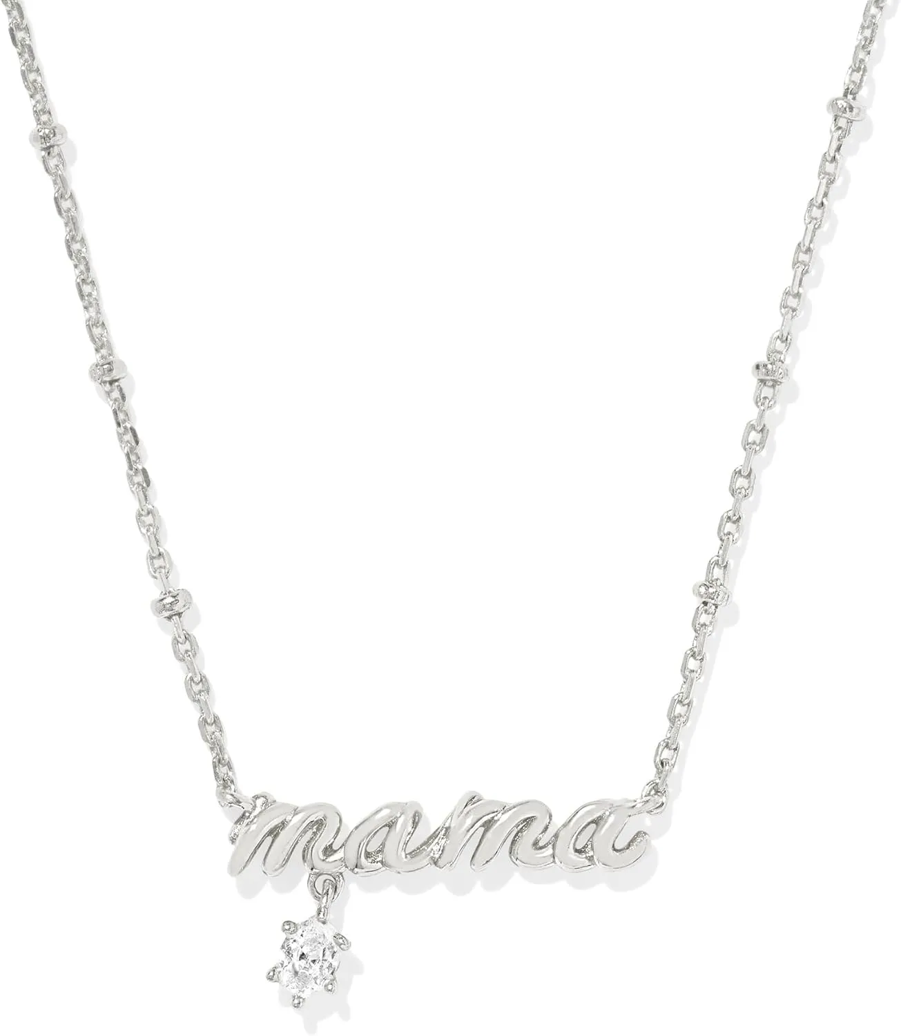 Kendra Scott Mama Crystal Short Pendant Necklace, White Cubic Zirconia, Fashion Jewelry for Women