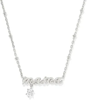 Kendra Scott Mama Crystal Short Pendant Necklace, White Cubic Zirconia, Fashion Jewelry for Women
