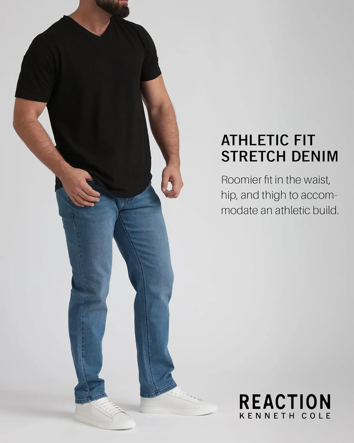 Kenneth Cole REACTION Athletic Fit Jeans for Men - Soft and Flexible Stretch Jeans - Men's Jeans Roomier Fit