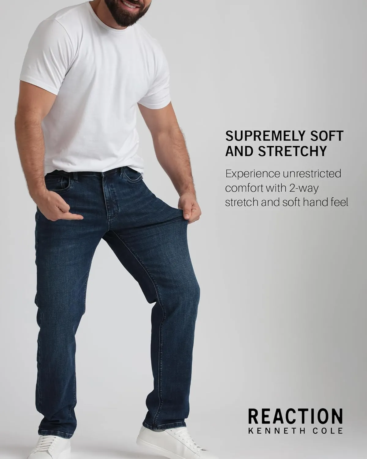 Kenneth Cole REACTION Athletic Fit Jeans for Men - Soft and Flexible Stretch Jeans - Men's Jeans Roomier Fit