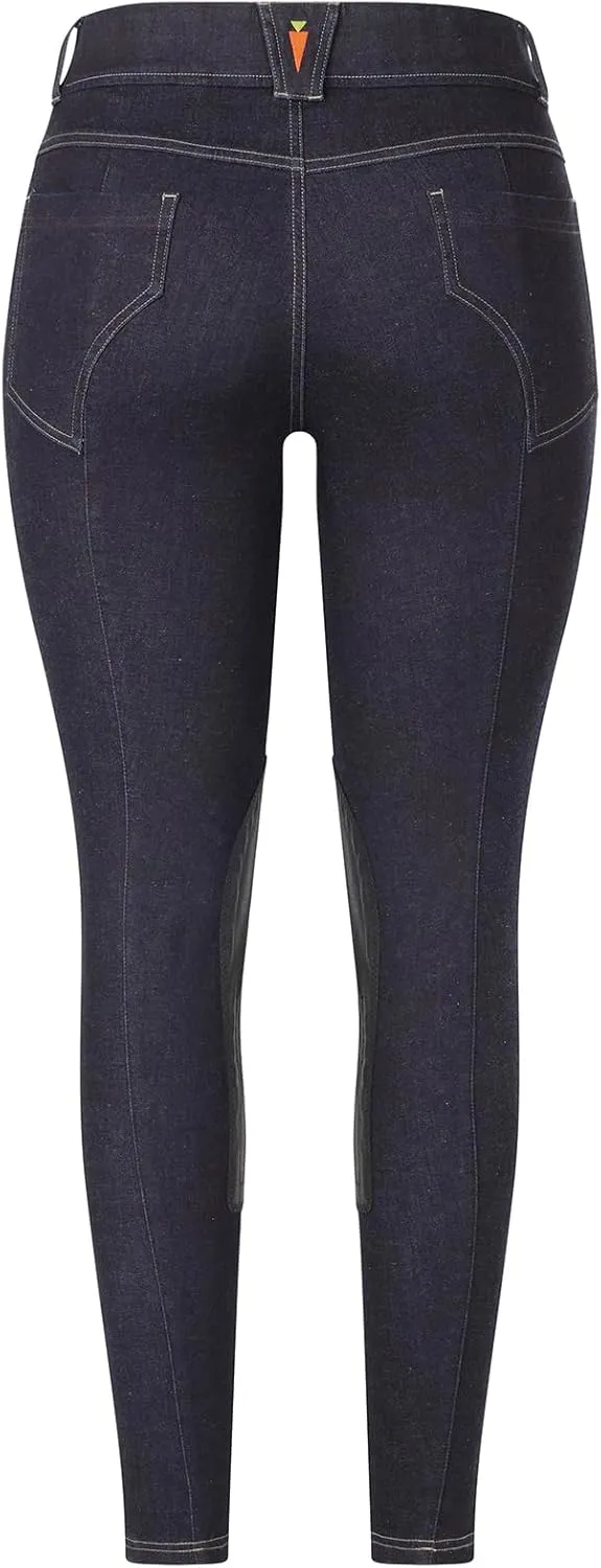 Kerrits Women's Cozy Rider Winter Denim Knee Patch Horse Riding Breeches – Warm Denim Pants for Barn Work & Riding