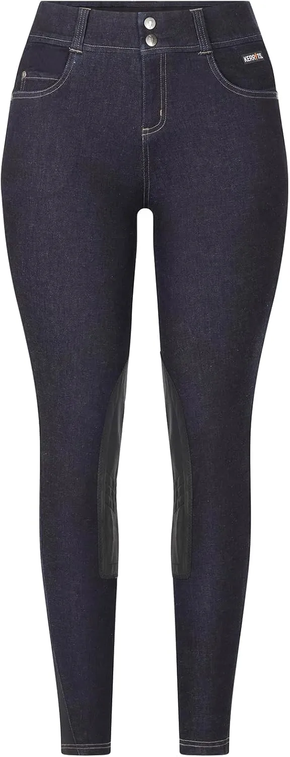 Kerrits Women's Cozy Rider Winter Denim Knee Patch Horse Riding Breeches – Warm Denim Pants for Barn Work & Riding