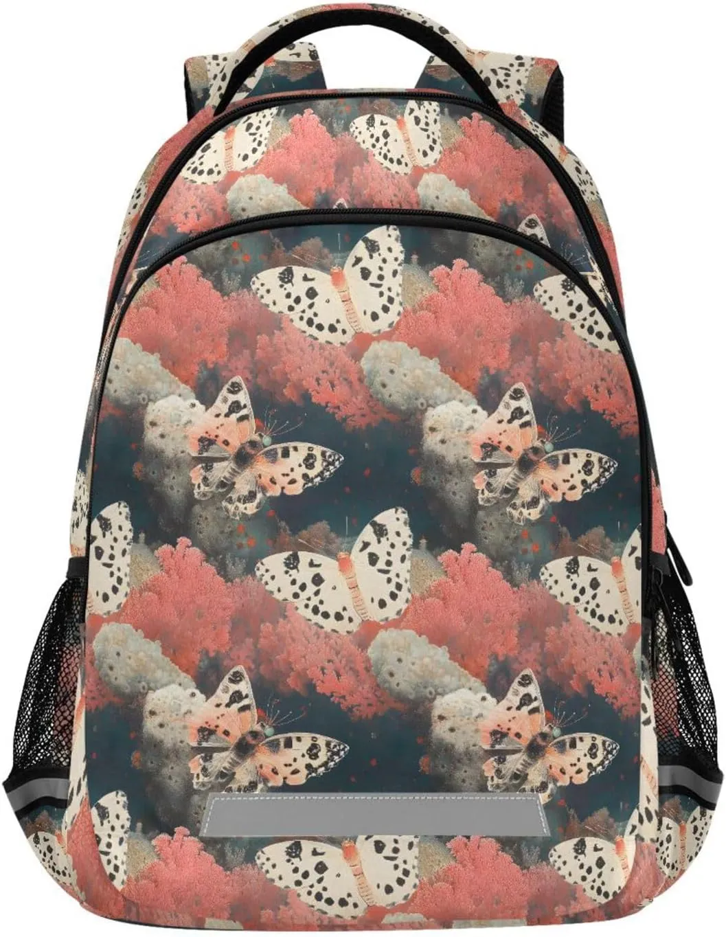 Kids Backpacks-Coral Butterfly, Large Capacity Student Book Bag for Boys Girls with Chest Buckle 11.6×7×16.7 Inch