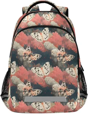 Kids Backpacks-Coral Butterfly, Large Capacity Student Book Bag for Boys Girls with Chest Buckle 11.6×7×16.7 Inch