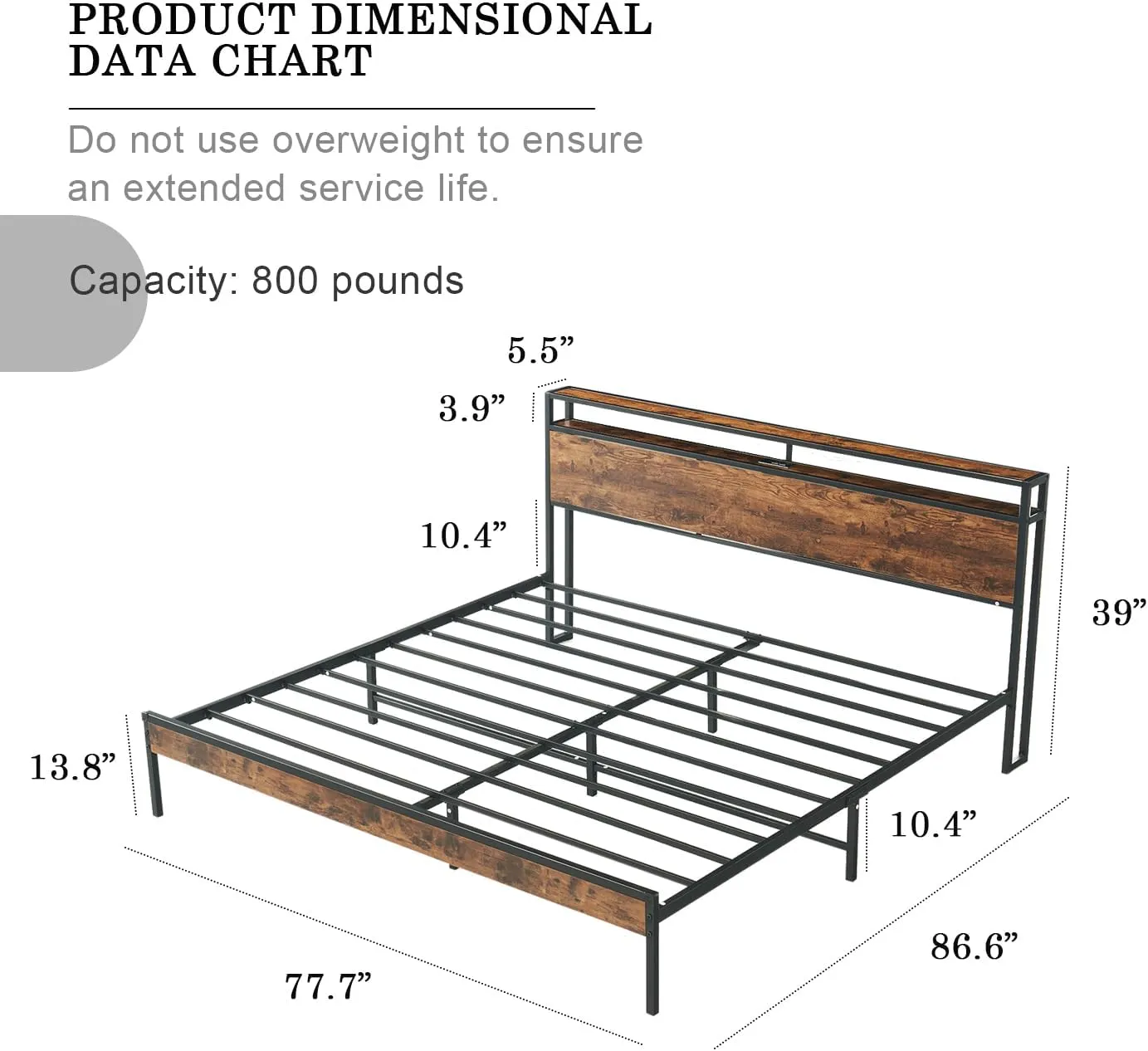 King Size Bed Frame with Headboard, Metal Platform King Bed Frame with USB Charging Station and Power Outlets, Easy Assembly, No Squeak, No Box Spring Needed (Brown)