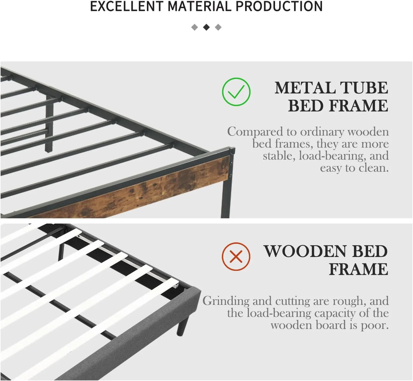 King Size Bed Frame with Headboard, Metal Platform King Bed Frame with USB Charging Station and Power Outlets, Easy Assembly, No Squeak, No Box Spring Needed (Brown)