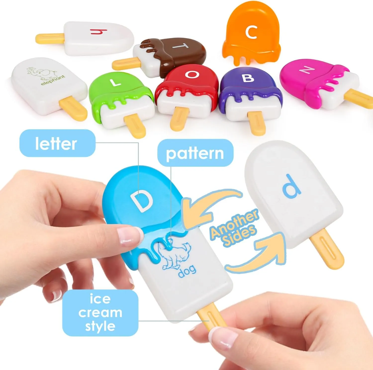 kizh Alphabet Learning Toys Matching Letter ABC Fine Motor Toy Double-Side Ice Cream Toys Preschool Learning Activities Montessori for Toddler Kids Ages 2 3 4 5