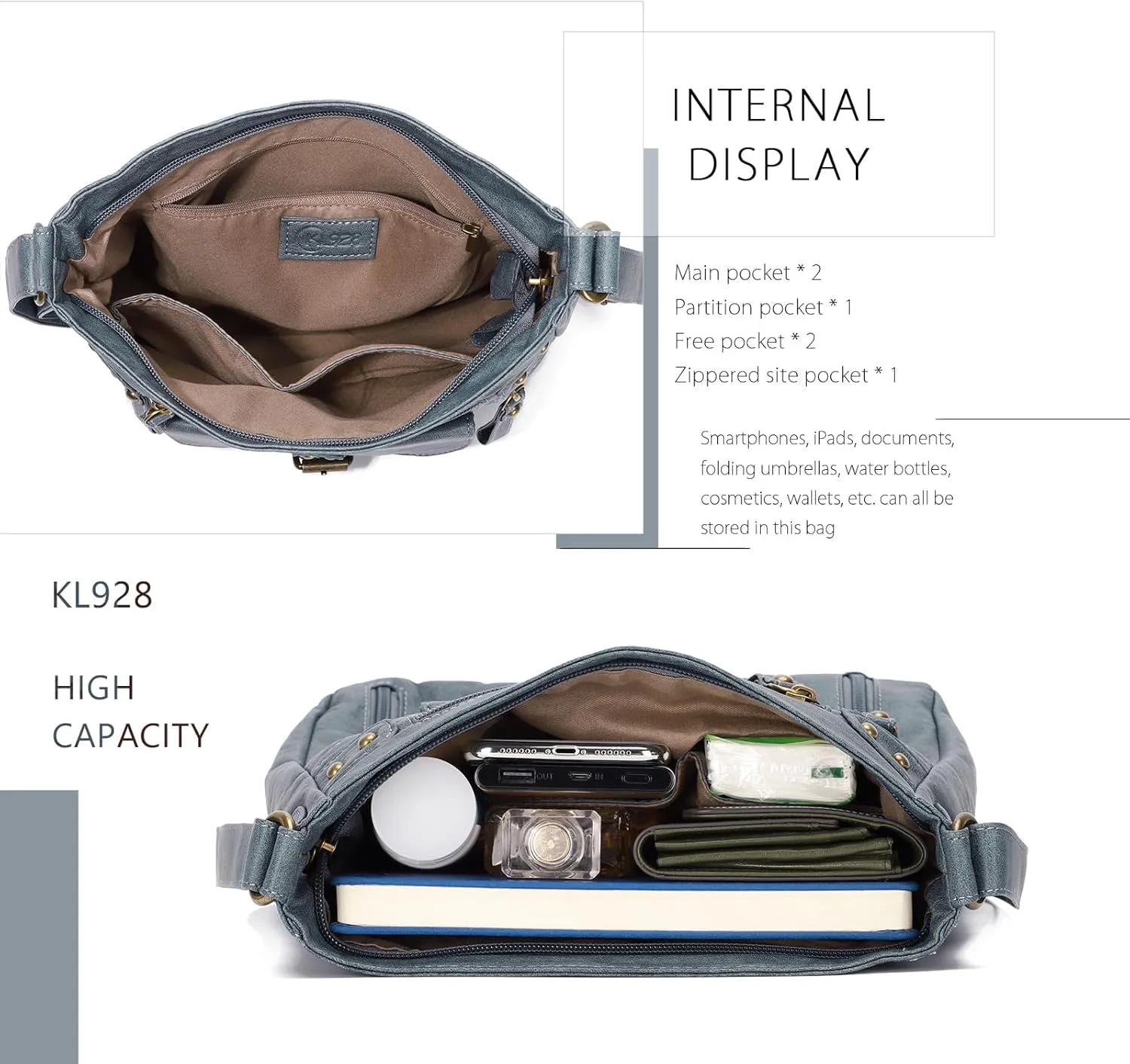 KL928 Crossbody Bags for Women, Multi Pocket Shoulder Bags, Medium PU Leather Cross Body Purses