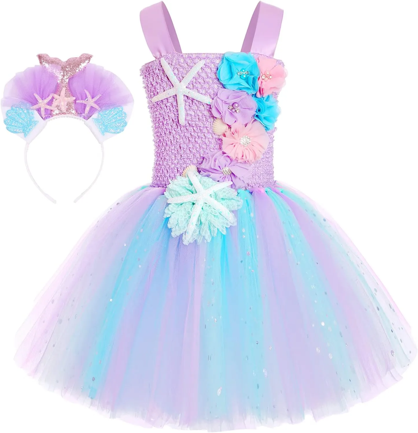 Koatobbor Girls Mermaid Costume Mermaid Tutu Dress Color Led Light Up for Halloween Birthday Party 3-8Years