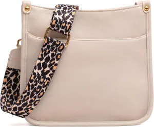 KOGTLA Women's Crossbody Shoulder Bag with Leopard Guitar Strap,Vegan Leather Purse Handbag Bucket Tote Bag Beige White