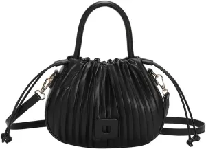Korean Style Fashionable Pleated Personalized Ins Texture Handbag Shoulder Crossbody PU Bucket Bag For Women