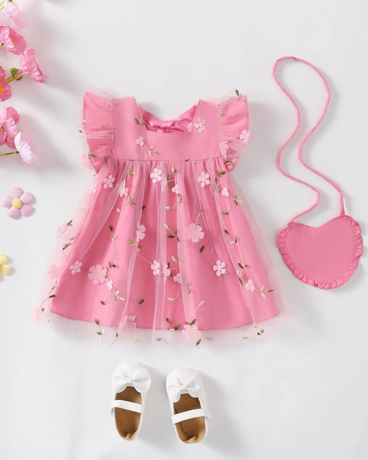 Kucnuzki Baby Girl Clothes Toddler Girls Summer Fairy Tulle Dress Ruffle Fly Sleeve Casual Sundress Cute Outfit for Kids