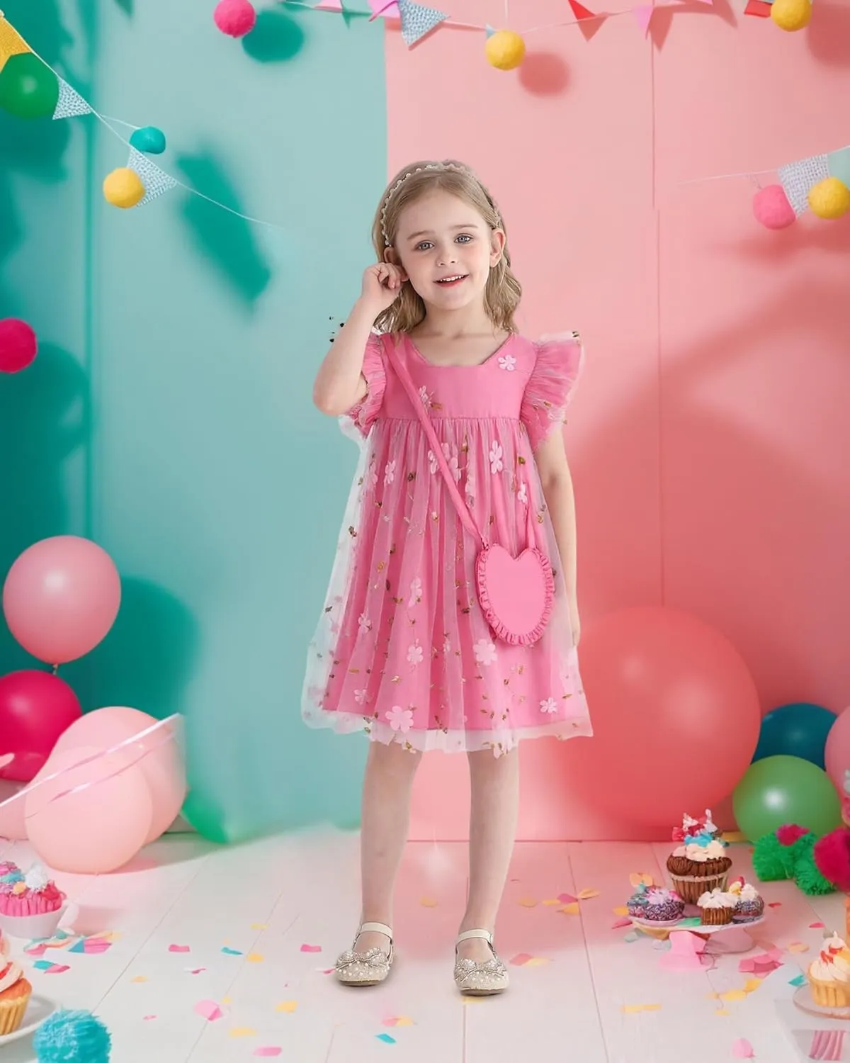 Kucnuzki Baby Girl Clothes Toddler Girls Summer Fairy Tulle Dress Ruffle Fly Sleeve Casual Sundress Cute Outfit for Kids