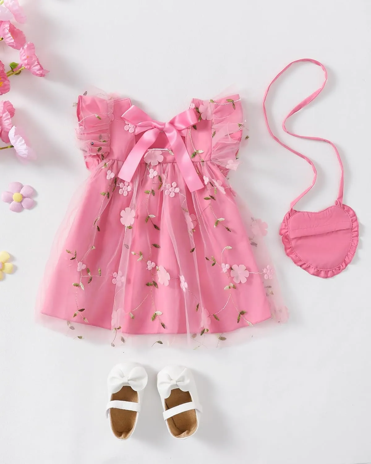 Kucnuzki Baby Girl Clothes Toddler Girls Summer Fairy Tulle Dress Ruffle Fly Sleeve Casual Sundress Cute Outfit for Kids