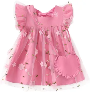 Kucnuzki Baby Girl Clothes Toddler Girls Summer Fairy Tulle Dress Ruffle Fly Sleeve Casual Sundress Cute Outfit for Kids