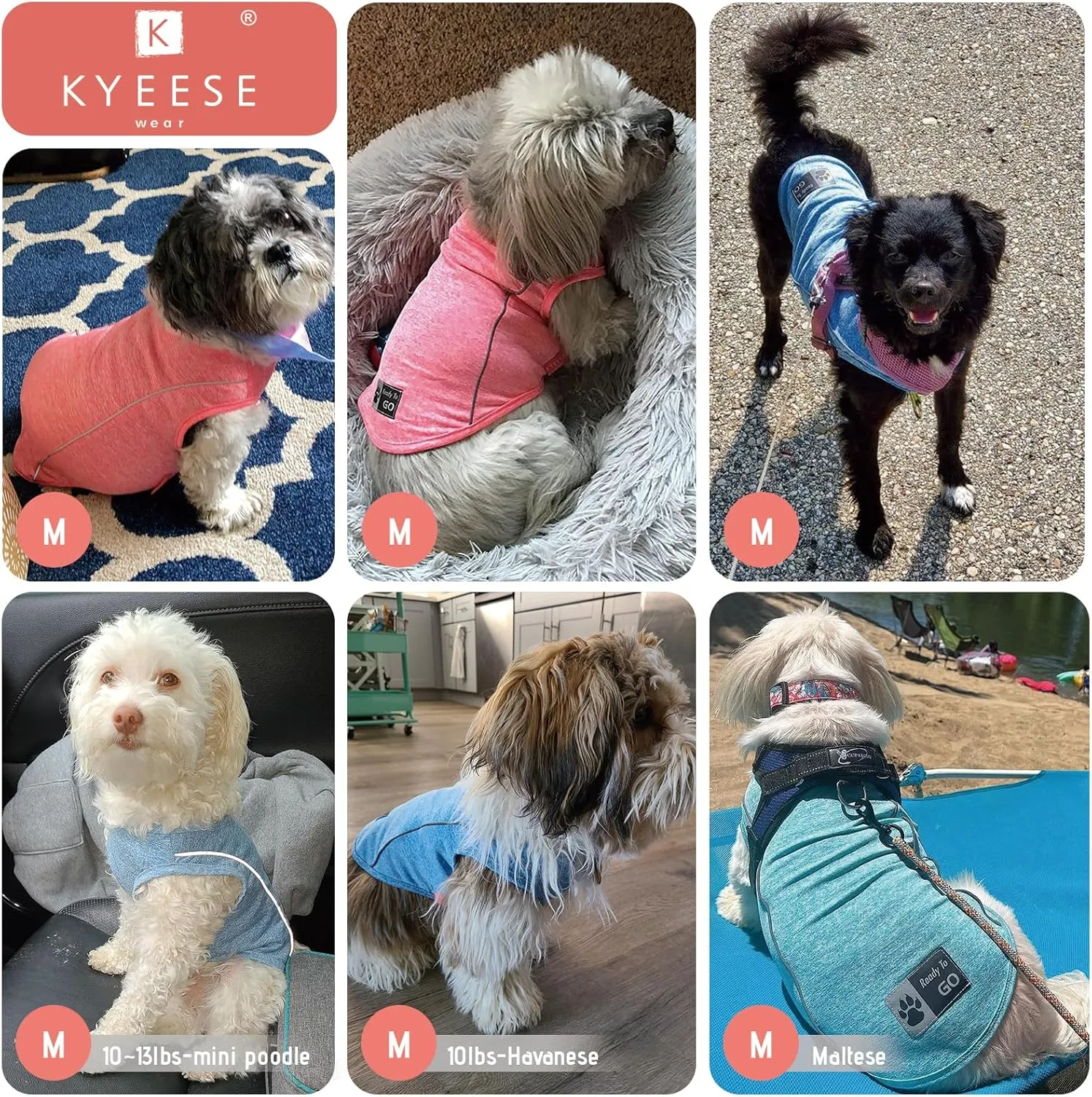 KYEESE 2Pack Dog Shirt Quick Dry Breathable Dog Shirt for Small Dogs with Reflective Stripe Athletic Tank Top Puppy Clothes,Grey Blue,M