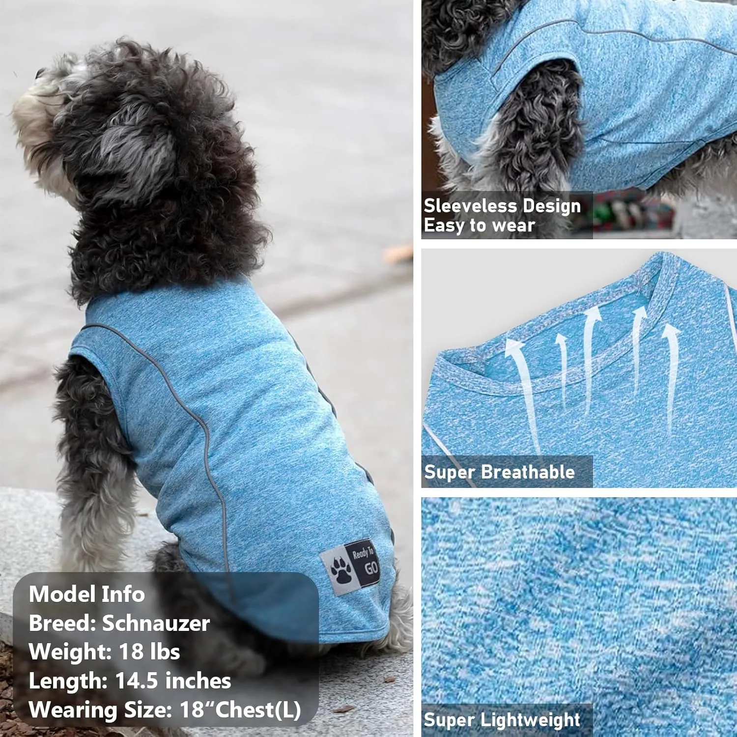 KYEESE 2Pack Dog Shirt Quick Dry Breathable Dog Shirt for Small Dogs with Reflective Stripe Athletic Tank Top Puppy Clothes,Grey Blue,M