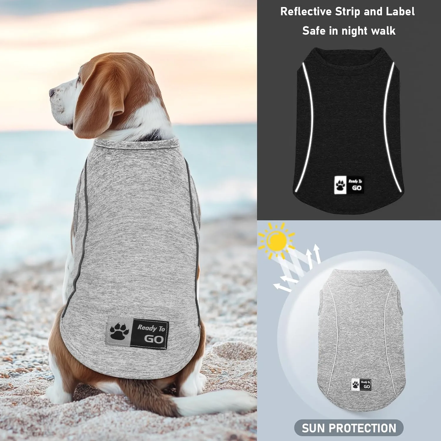 KYEESE 2Pack Dog Shirt Quick Dry Breathable Dog Shirt for Small Dogs with Reflective Stripe Athletic Tank Top Puppy Clothes,Grey Blue,M