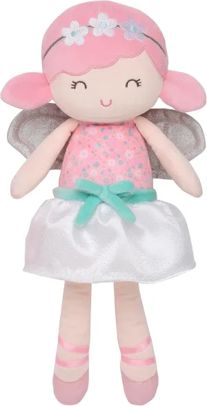 Large 15 inch Soft Baby Doll with Fairy Wings and Tulle Skirt, Flower and Satin Accents, Grace, Sparkle Pink
