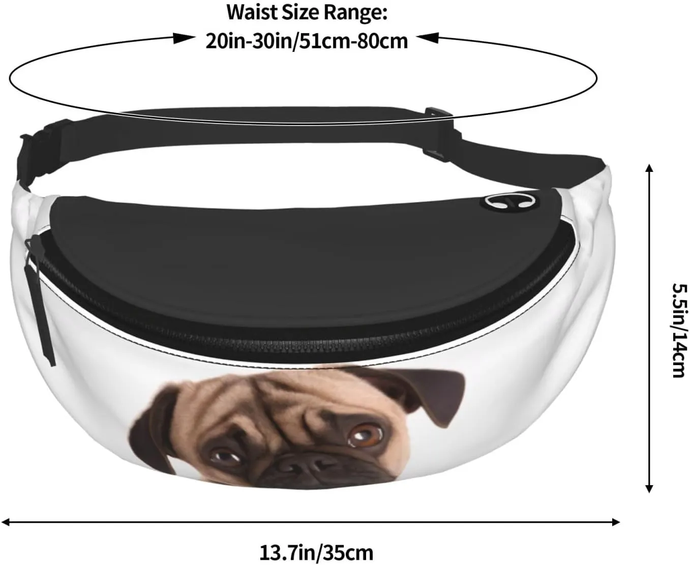 Large Bum Bag Cry Pug Waist Fanny Pack For Men Women,Bumbags With Headphone Jack And Zip Pockets Adjustable Belt For Sport Running Hiking Camping Workout Cycling