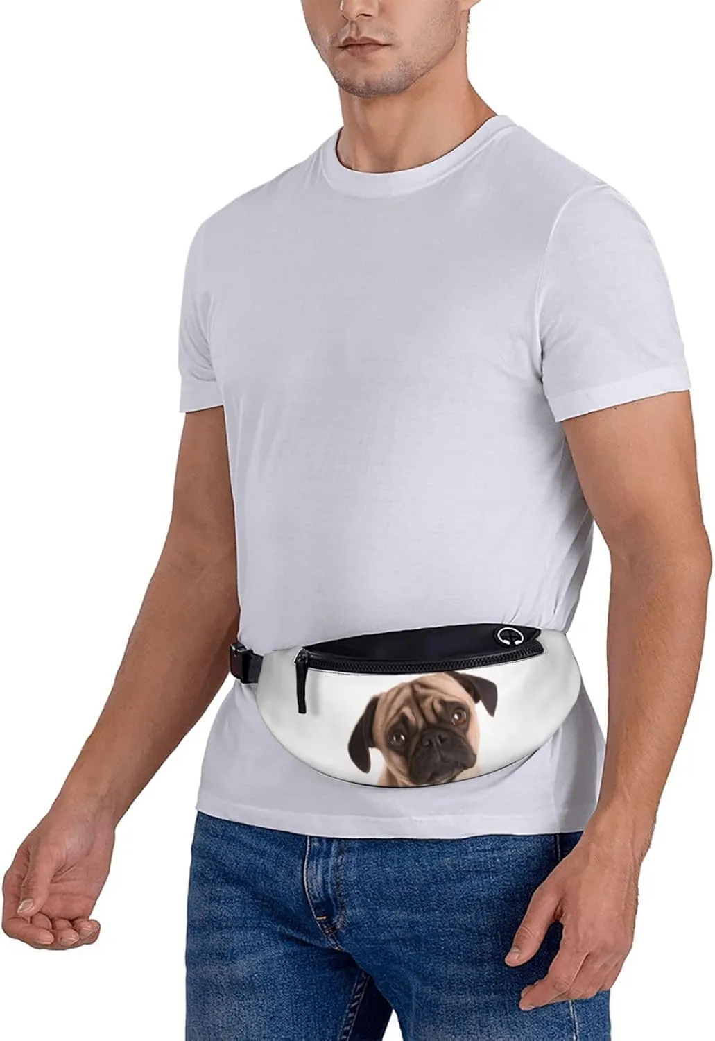 Large Bum Bag Cry Pug Waist Fanny Pack For Men Women,Bumbags With Headphone Jack And Zip Pockets Adjustable Belt For Sport Running Hiking Camping Workout Cycling