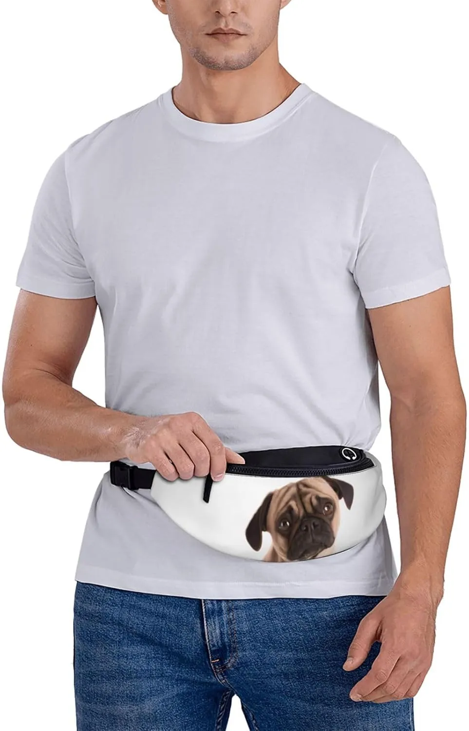Large Bum Bag Cry Pug Waist Fanny Pack For Men Women,Bumbags With Headphone Jack And Zip Pockets Adjustable Belt For Sport Running Hiking Camping Workout Cycling