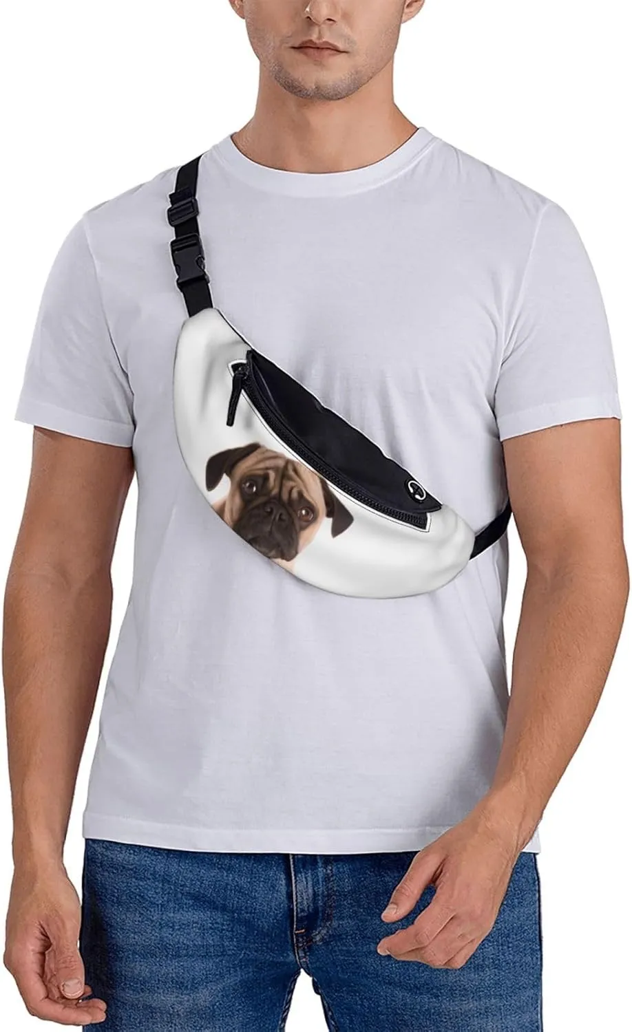Large Bum Bag Cry Pug Waist Fanny Pack For Men Women,Bumbags With Headphone Jack And Zip Pockets Adjustable Belt For Sport Running Hiking Camping Workout Cycling