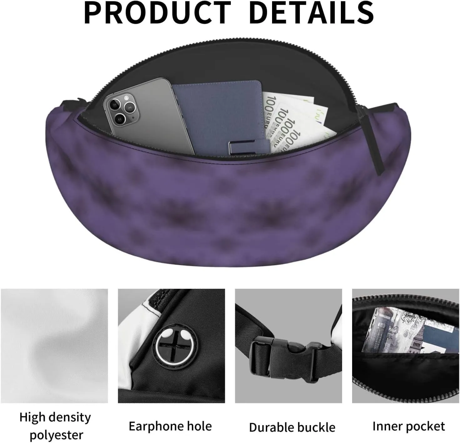 Large Bum Bag Haunted Mansion Waist Fanny Pack For Men Women,Bumbags With Headphone Jack And Zip Pockets Adjustable Belt For Sport Running Hiking Camping Workout Cycling