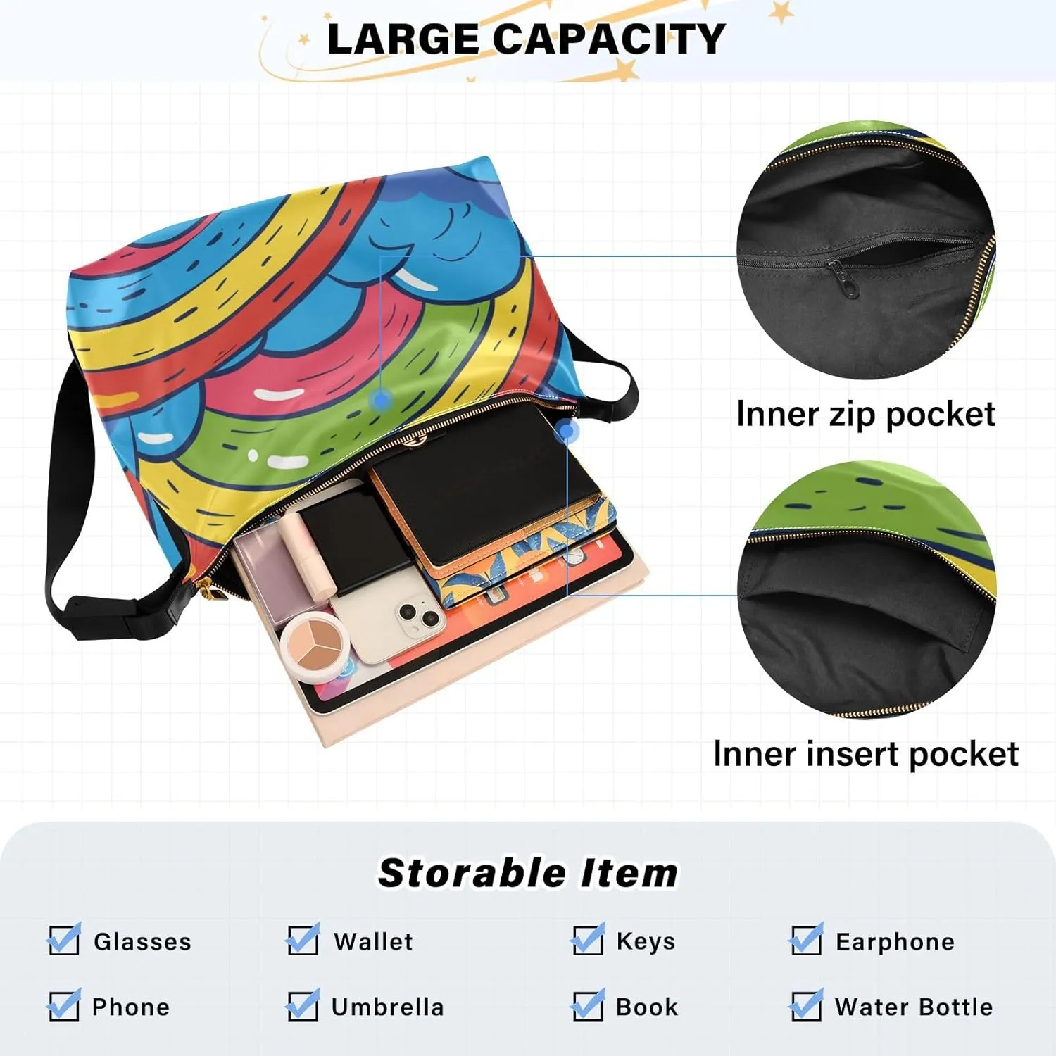 Large Capacity Crossbody Shoulder Bag Handbag Casual Tote Bag With Adjustable Strap Zipper For Men Women