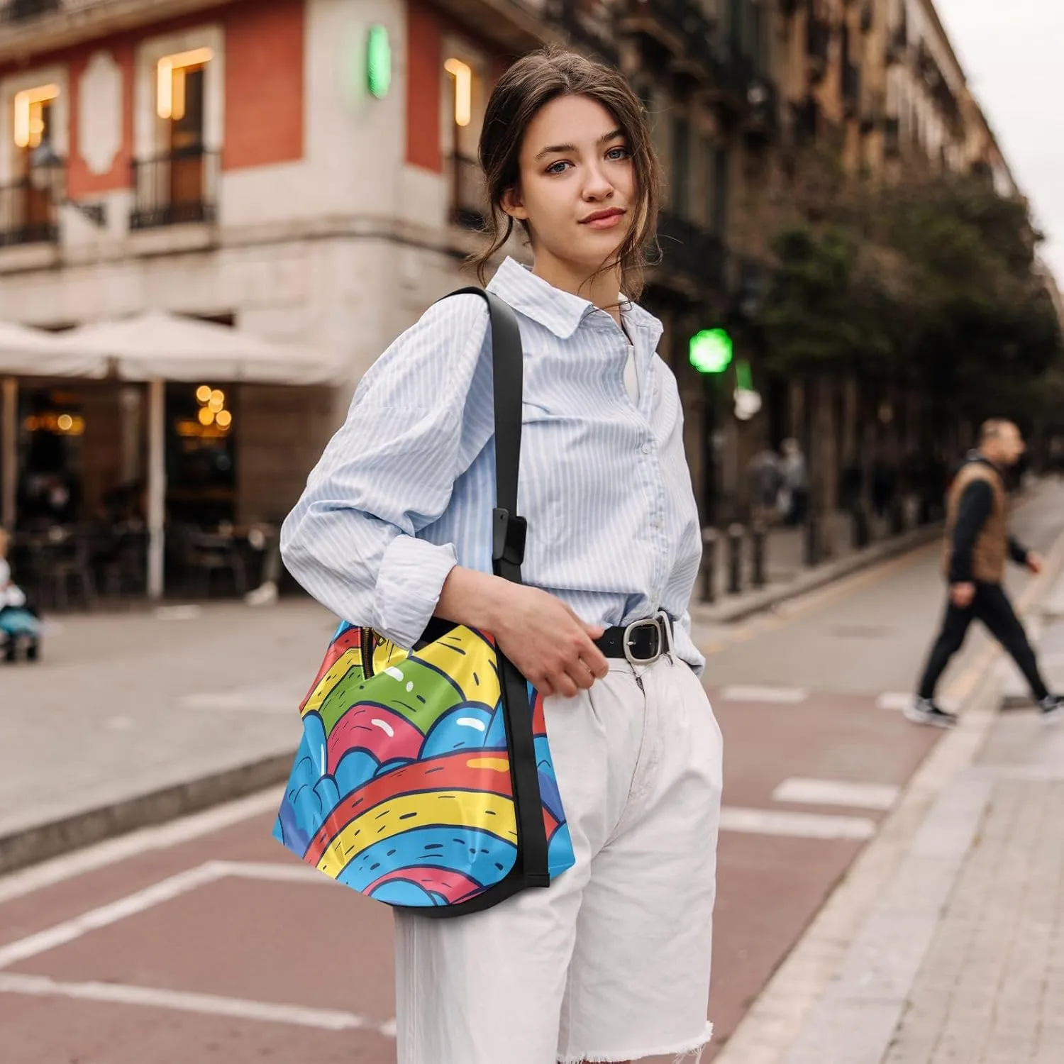 Large Capacity Crossbody Shoulder Bag Handbag Casual Tote Bag With Adjustable Strap Zipper For Men Women