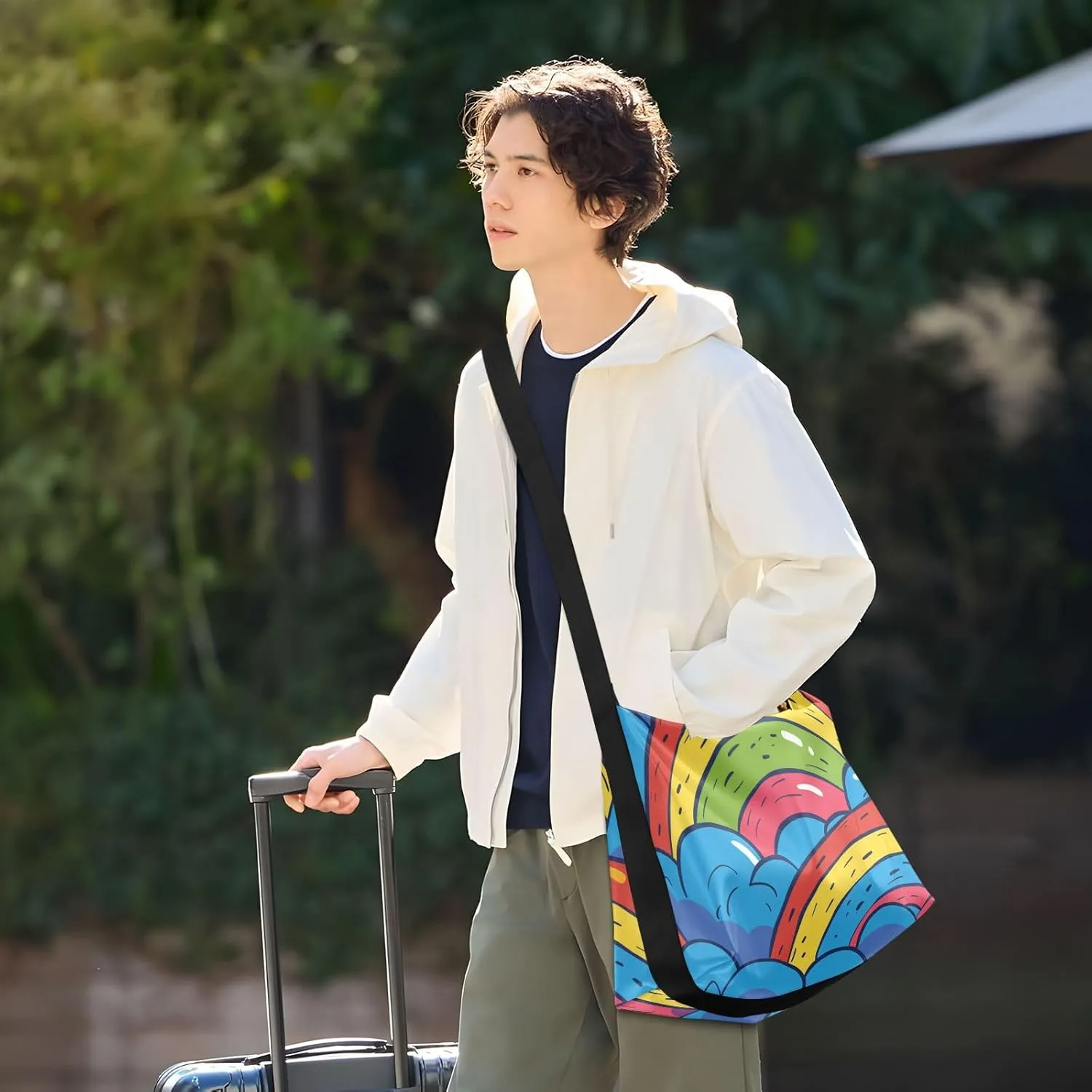Large Capacity Crossbody Shoulder Bag Handbag Casual Tote Bag With Adjustable Strap Zipper For Men Women