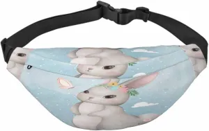 Large Crossbody Bag Waistpack Cute Standing Lovely Bunny Butterfly Rabbit Cartoon Leaf Leisure Sports Fanny Pack Zipper Bag for Running, Travel