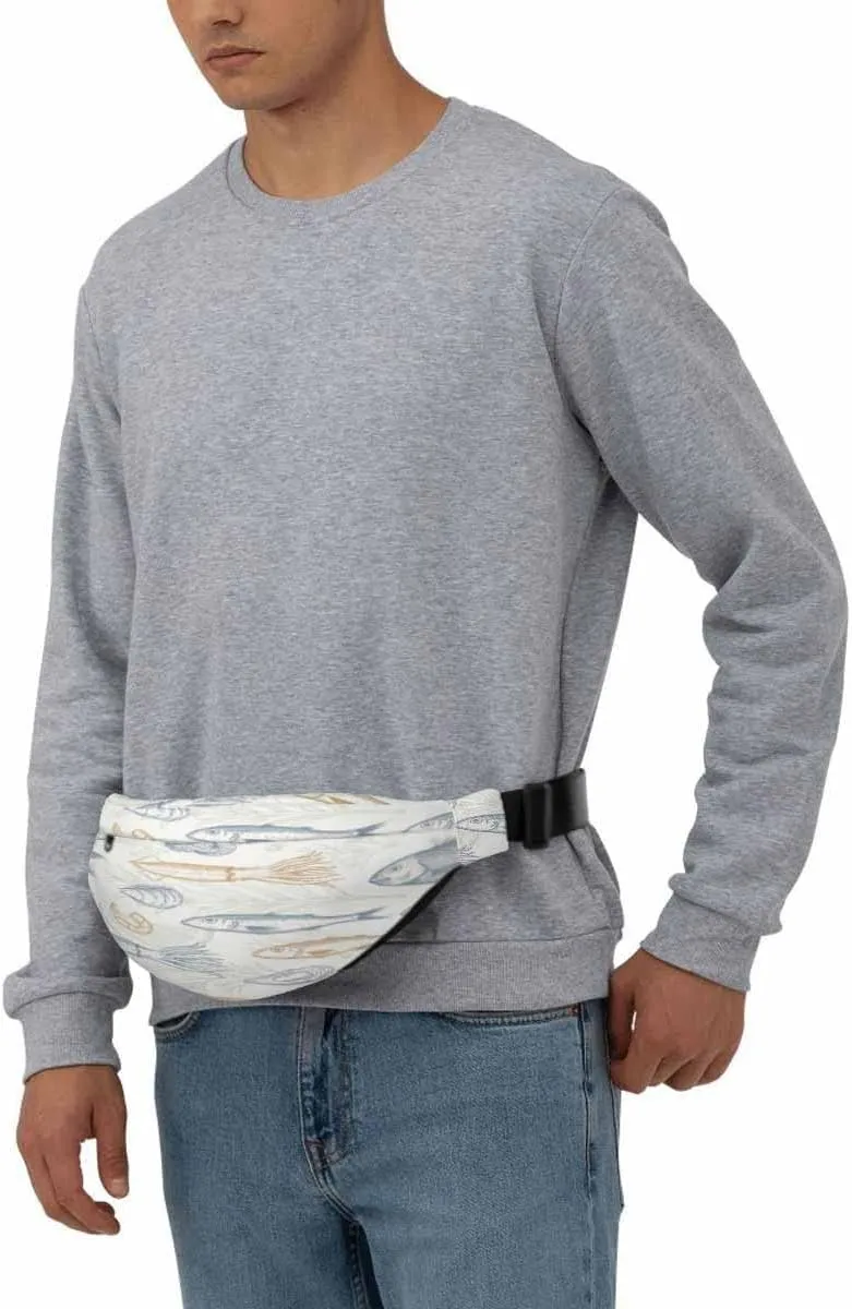 Large Crossbody Bag Waistpack Marine Organism Fish Seashell Leaf Shrimp Salmon Mussel Leisure Sports Fanny Pack Zipper Bag for Running, Travel
