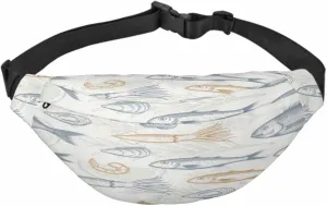 Large Crossbody Bag Waistpack Marine Organism Fish Seashell Leaf Shrimp Salmon Mussel Leisure Sports Fanny Pack Zipper Bag for Running, Travel