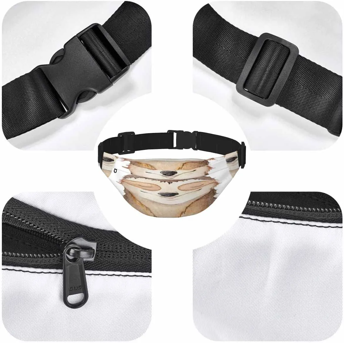 Large Crossbody Bag Waistpack Sloth Cute Animal Closed Eyes Smile Cartoon Shy Leisure Sports Fanny Pack Zipper Bag for Running, Travel