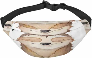 Large Crossbody Bag Waistpack Sloth Cute Animal Closed Eyes Smile Cartoon Shy Leisure Sports Fanny Pack Zipper Bag for Running, Travel