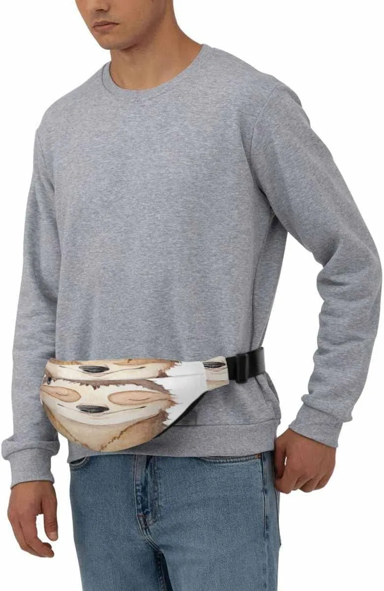 Large Crossbody Bag Waistpack Sloth Cute Animal Closed Eyes Smile Cartoon Shy Leisure Sports Fanny Pack Zipper Bag for Running, Travel