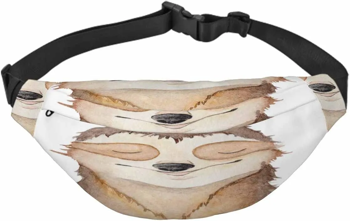 Large Crossbody Bag Waistpack Sloth Cute Animal Closed Eyes Smile Cartoon Shy Leisure Sports Fanny Pack Zipper Bag for Running, Travel
