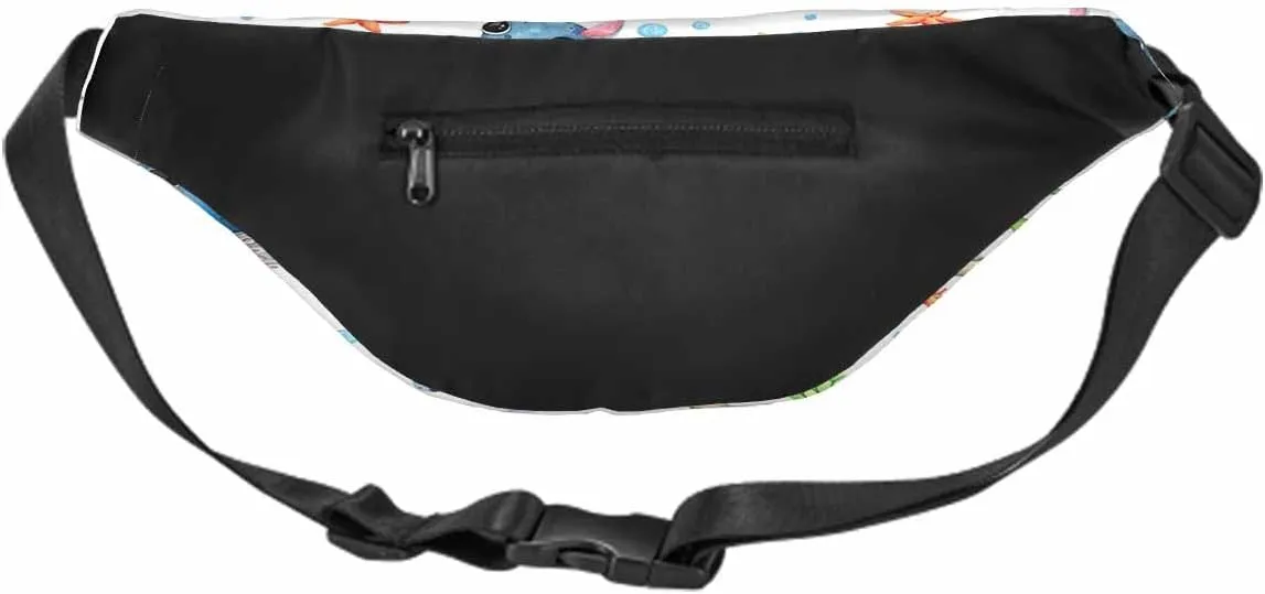 Large Crossbody Bag Waistpack Starfish Underwater Oceanic World Octopus Seaweed Doodle Blue Leisure Sports Fanny Pack Zipper Bag for Running, Travel