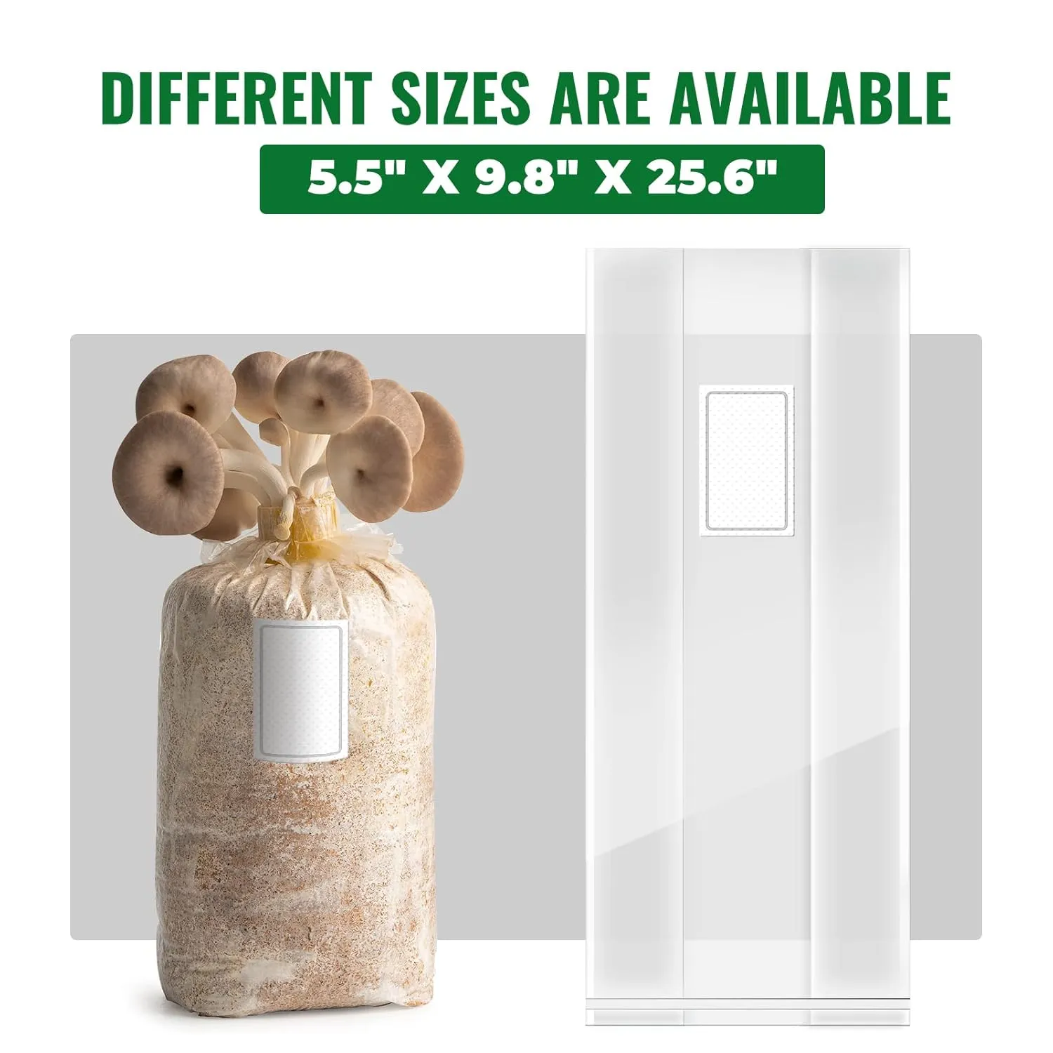 Large Extra Thick 25 Packs Mushroom Grow Bags, 6 Mil Spawn Bags 5.5" X 9.8" X 25.6" with 0.2 Micron Filter Breathable Autoclavable Durable