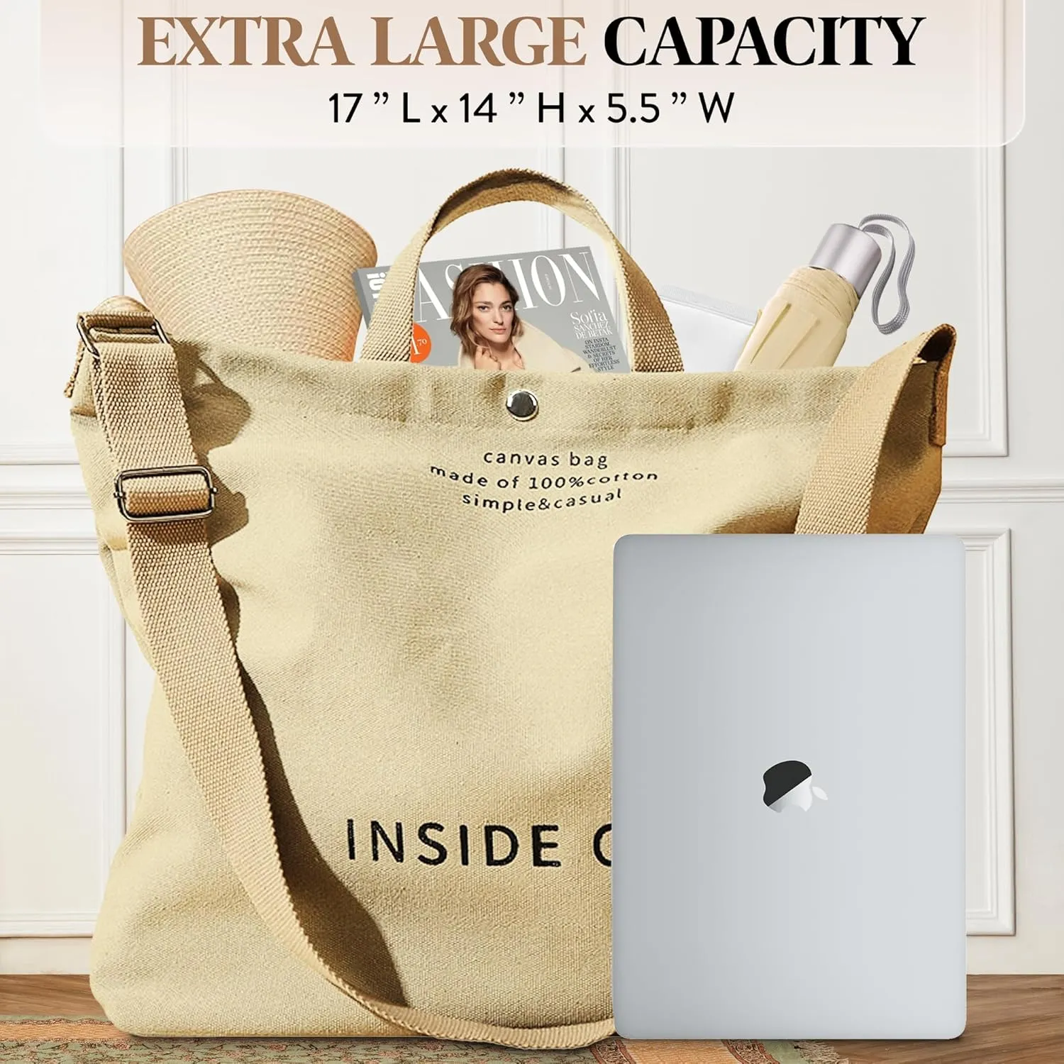 Large Tote Bag for Women, Canvas Bag Women Gift, Fashion Crossbody 16oz 100% Cotton Bag, Large Capacity Shoulder Bag