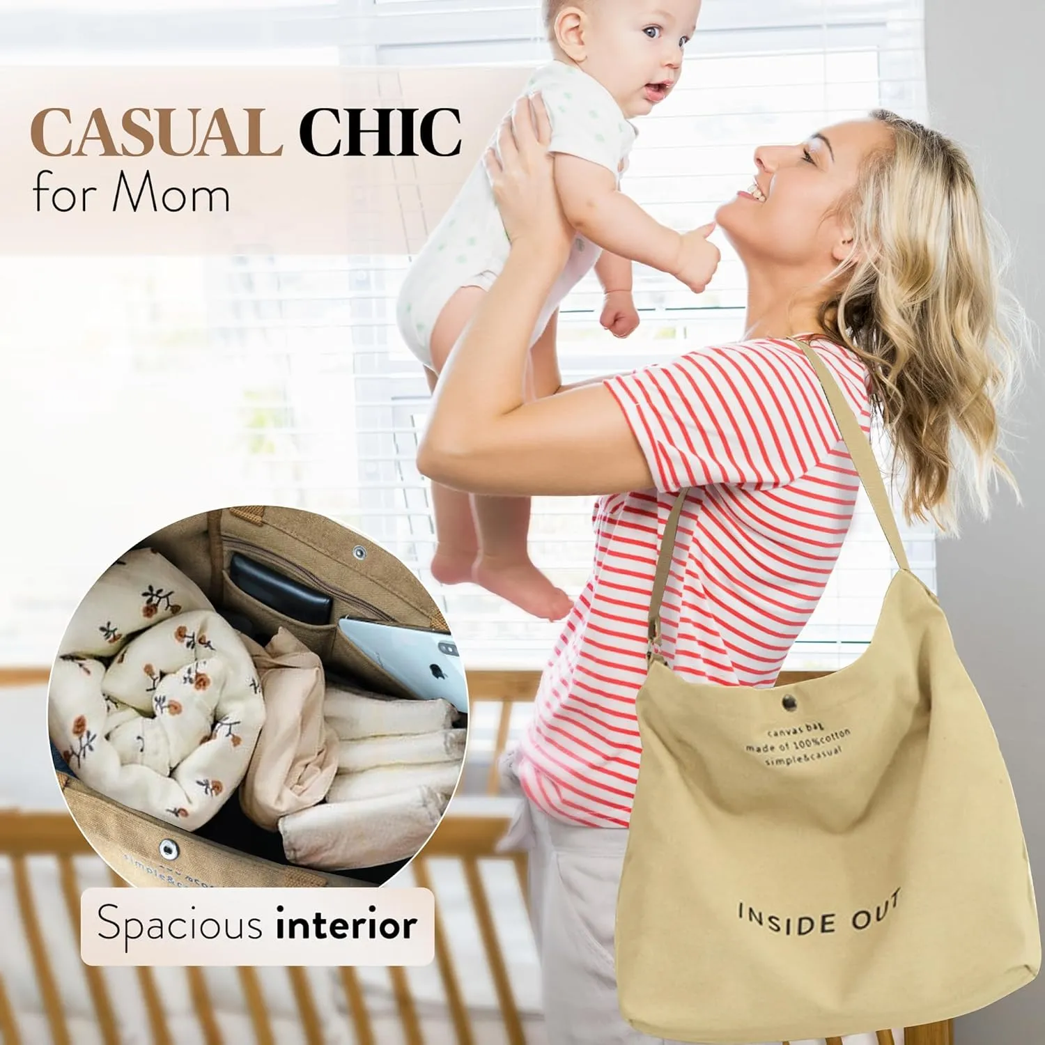 Large Tote Bag for Women, Canvas Bag Women Gift, Fashion Crossbody 16oz 100% Cotton Bag, Large Capacity Shoulder Bag