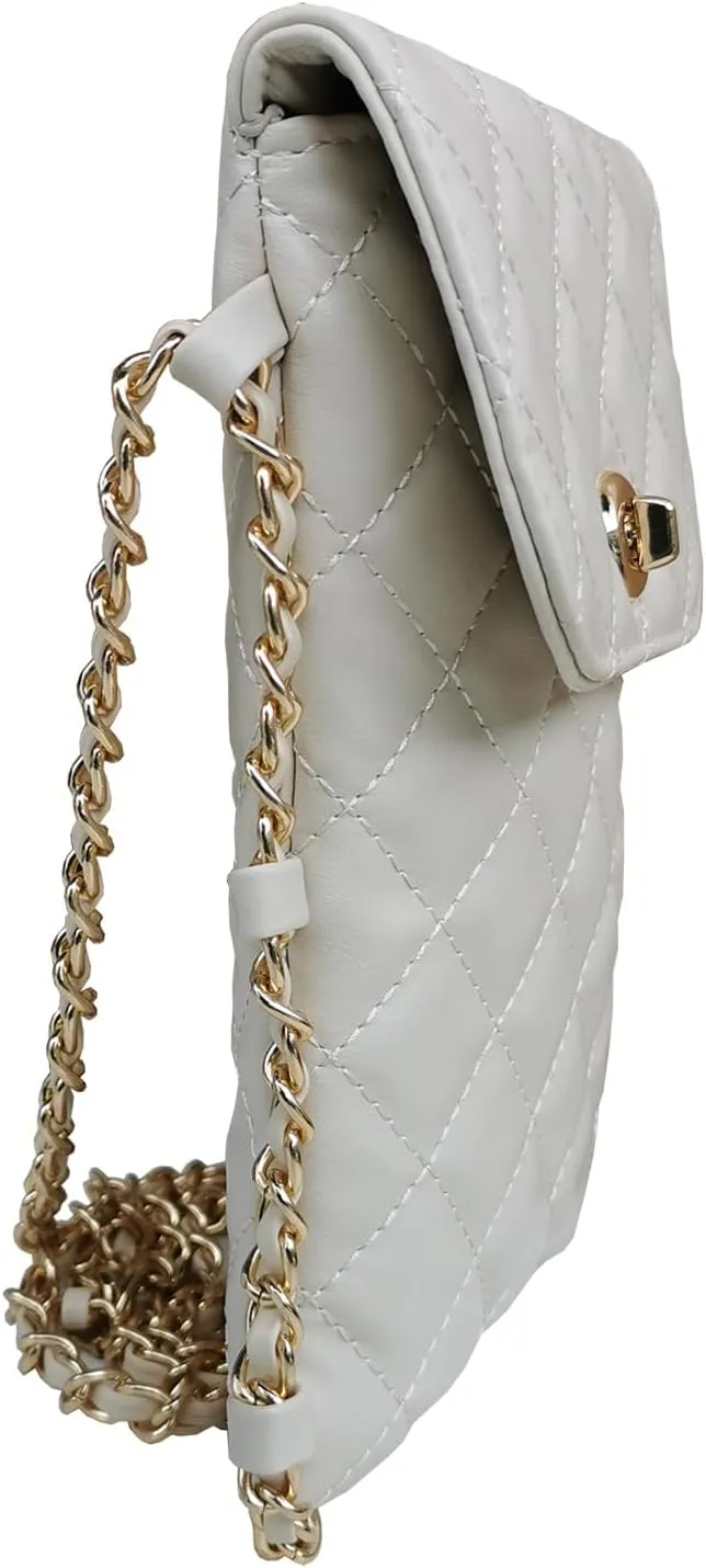 Larswon Cell Phone Crossbody Bag Quilted Bags Cell Phone Purse Soft Chain Crossbody Cellphone Wallet Bag for Women