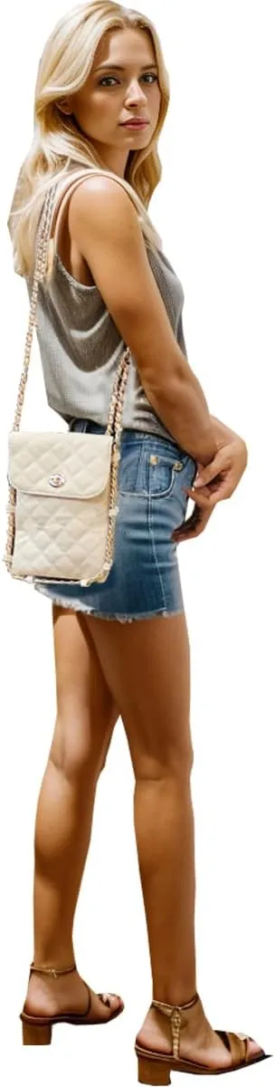 Larswon Cell Phone Crossbody Bag Quilted Bags Cell Phone Purse Soft Chain Crossbody Cellphone Wallet Bag for Women