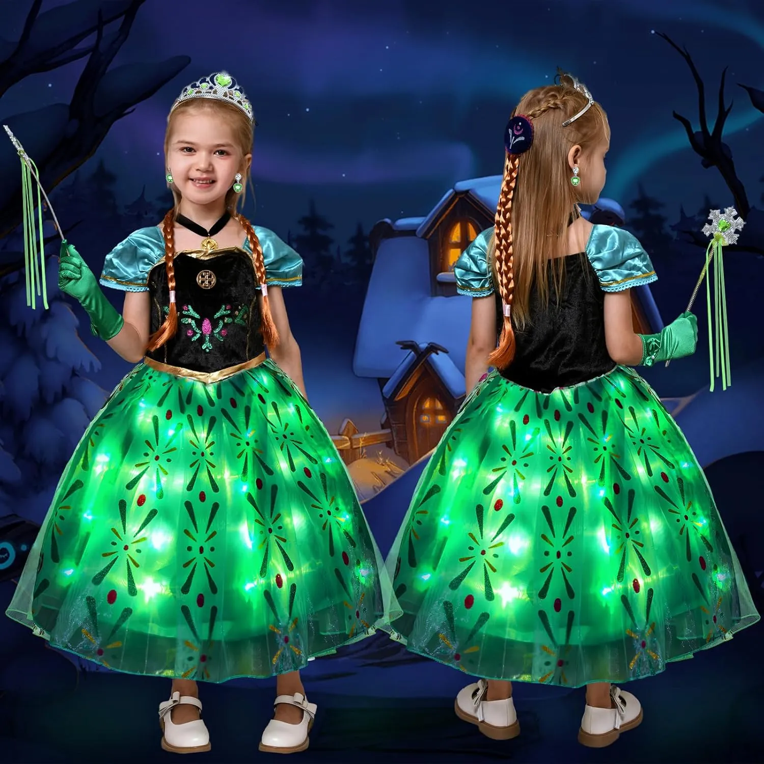 Latocos 10pcs Light Up Princess Costume for Girls Kids Princess Dress Up Cloths for Little Girls Halloween Cosplay