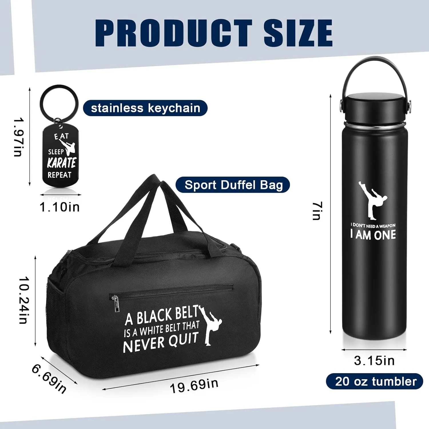 Layhit 3 Pcs Karate Gifts for Boys Taekwondo Karate Bag Martial Arts Duffel Bag 24 oz Stainless Steel Water Bottle Keychain Taekwondo Gifts for Kids Adults Lover
