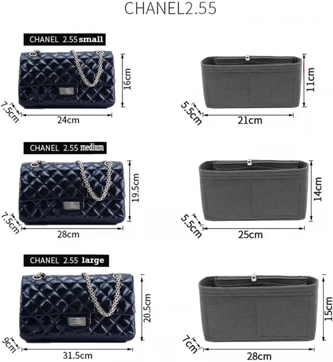 Lckaey bag Organizer insert-for medium bag insert Premium felt Purse Organizer 2019grey-M
